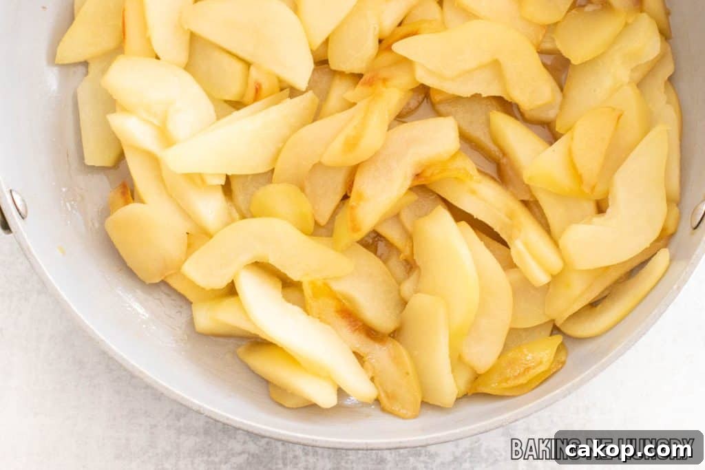 skillet with cooked fruit