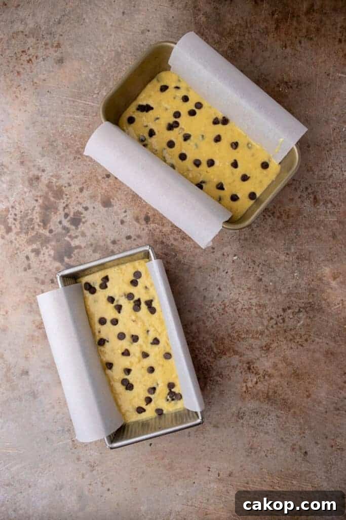 Banana bread batter in a loaf pan