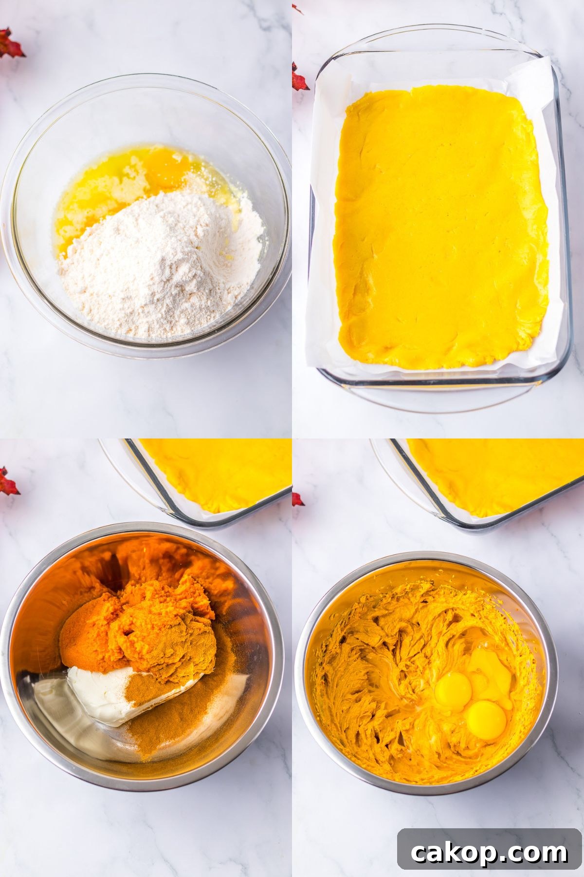 Pumpkin Gooey Butter Cake Recipe — Decadent Autumn Dessert 7 Step-by-step pictures of how to make pumpkin gooey butter cake.