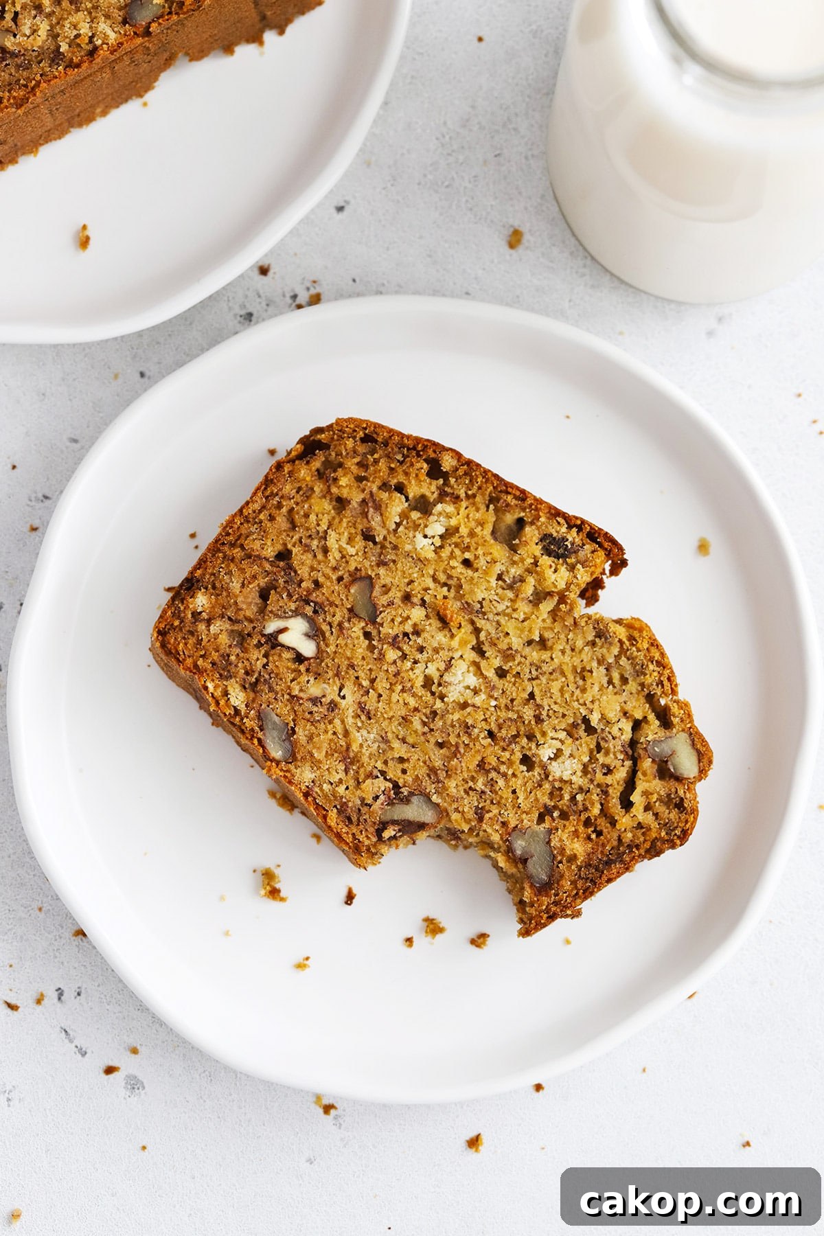 Brown Butter Banana Bread (Gluten-Free Recipe) 7 Overhead view of a slice of gluten free brown butter banana bread