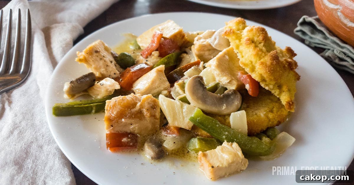 Chicken green beans mushrooms with biscuit.