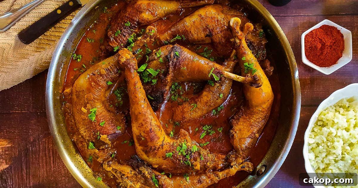 Chicken paprikash in skillet.