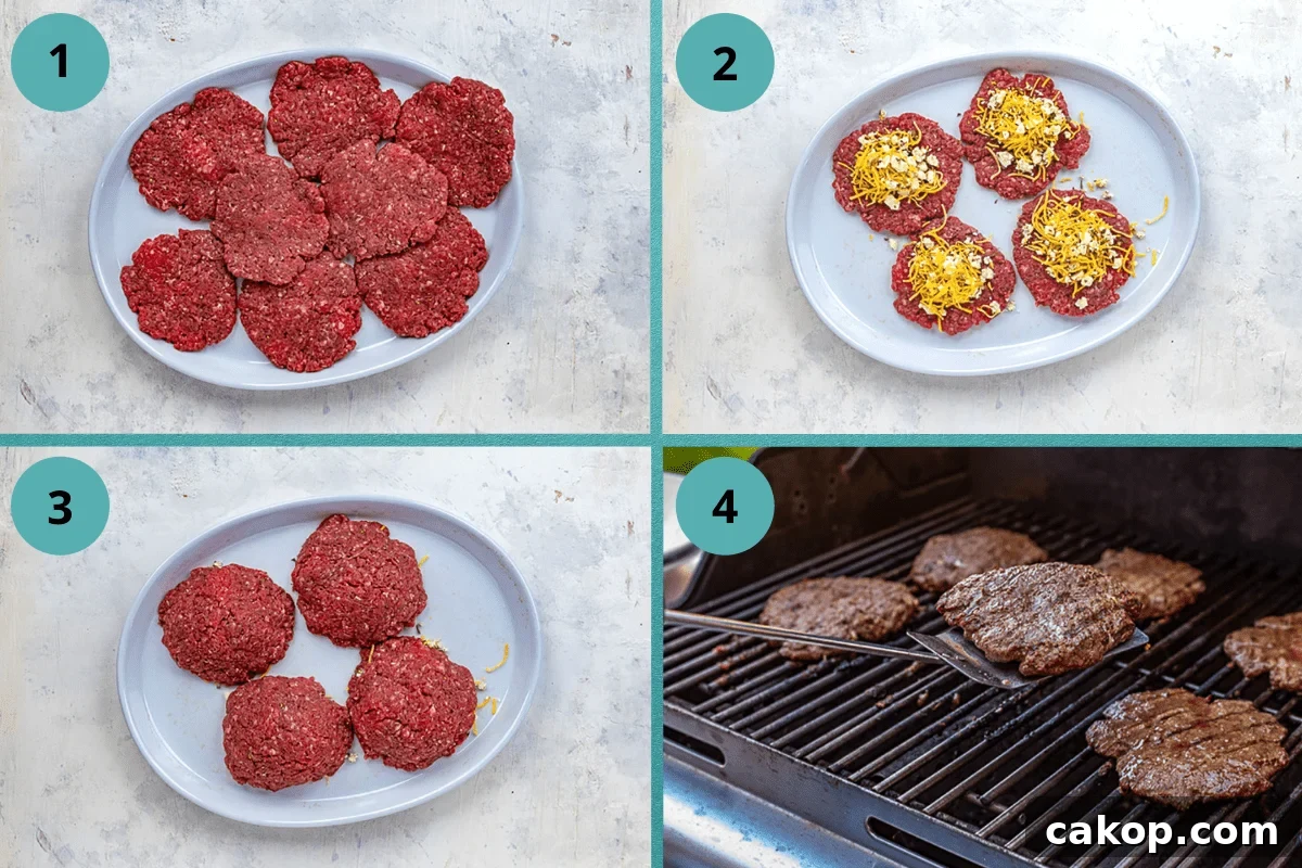 Stuffed Cheeseburgers Recipe: Juicy Bacon-Cheddar Burgers 4 photo collage of recipe steps
