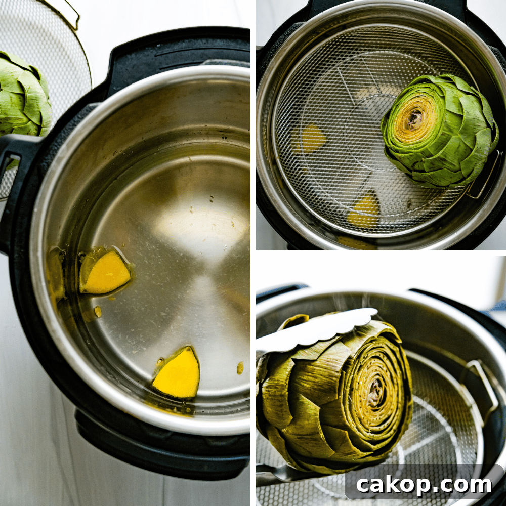 Cooking artichokes in the Instant pot. Before and after photos.
