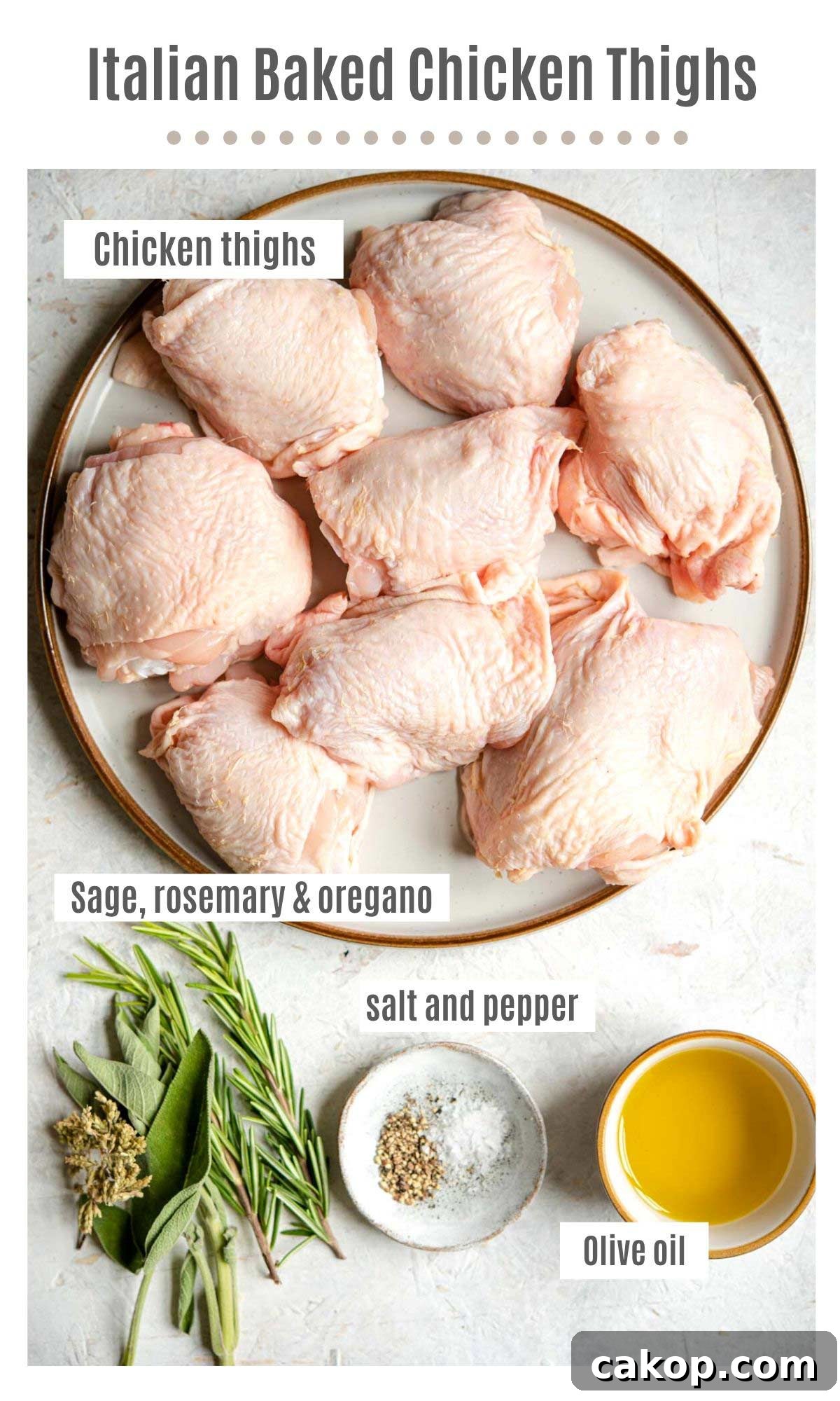 Crispy Italian-Style Baked Chicken Thighs 3 An overhead shot of ingredients you need to make Italian Baked Chicken Thighs