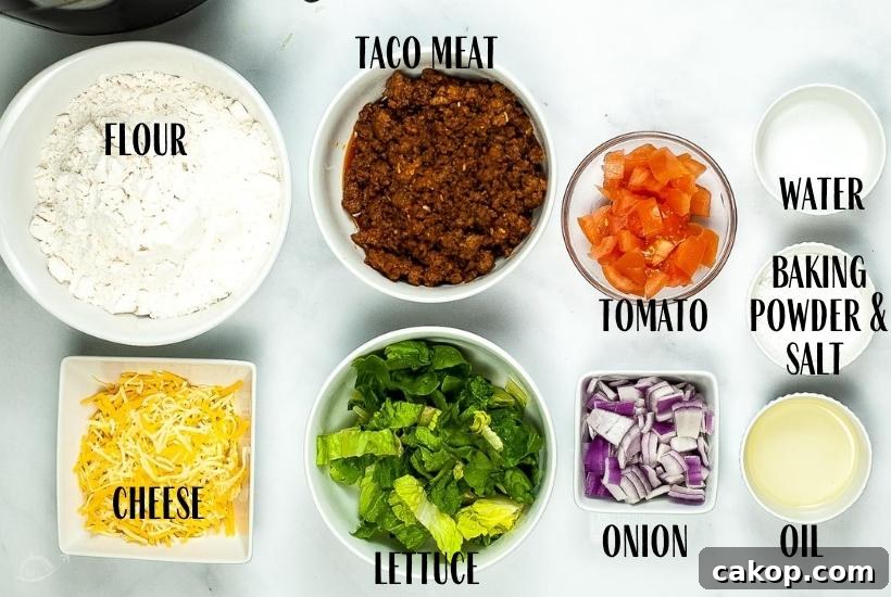 Crispy Air Fryer Navajo Tacos Recipe for Quick Weeknight Meals 3 ingredients labeled for navajo tacos to make in the air fryer