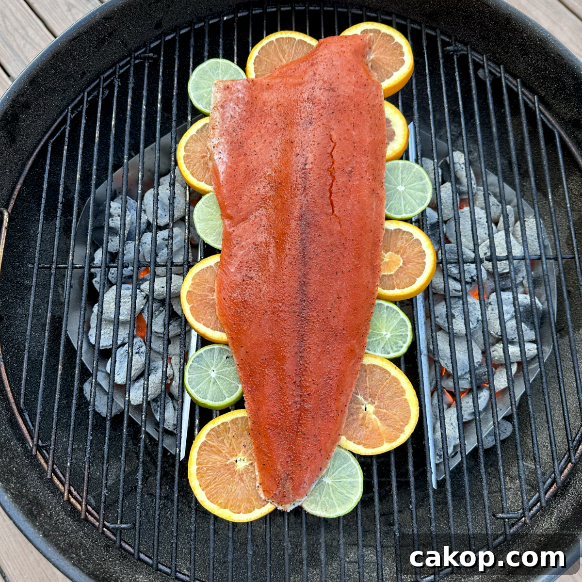 Lemon Chimichurri Salmon with Garlic and Fresh Herbs 3 Seasoned salmon ready to grill