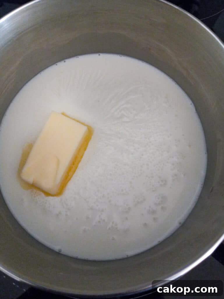 Authentic Amish Cup Cheese Spread Recipe 3 milk and butter in saucepan