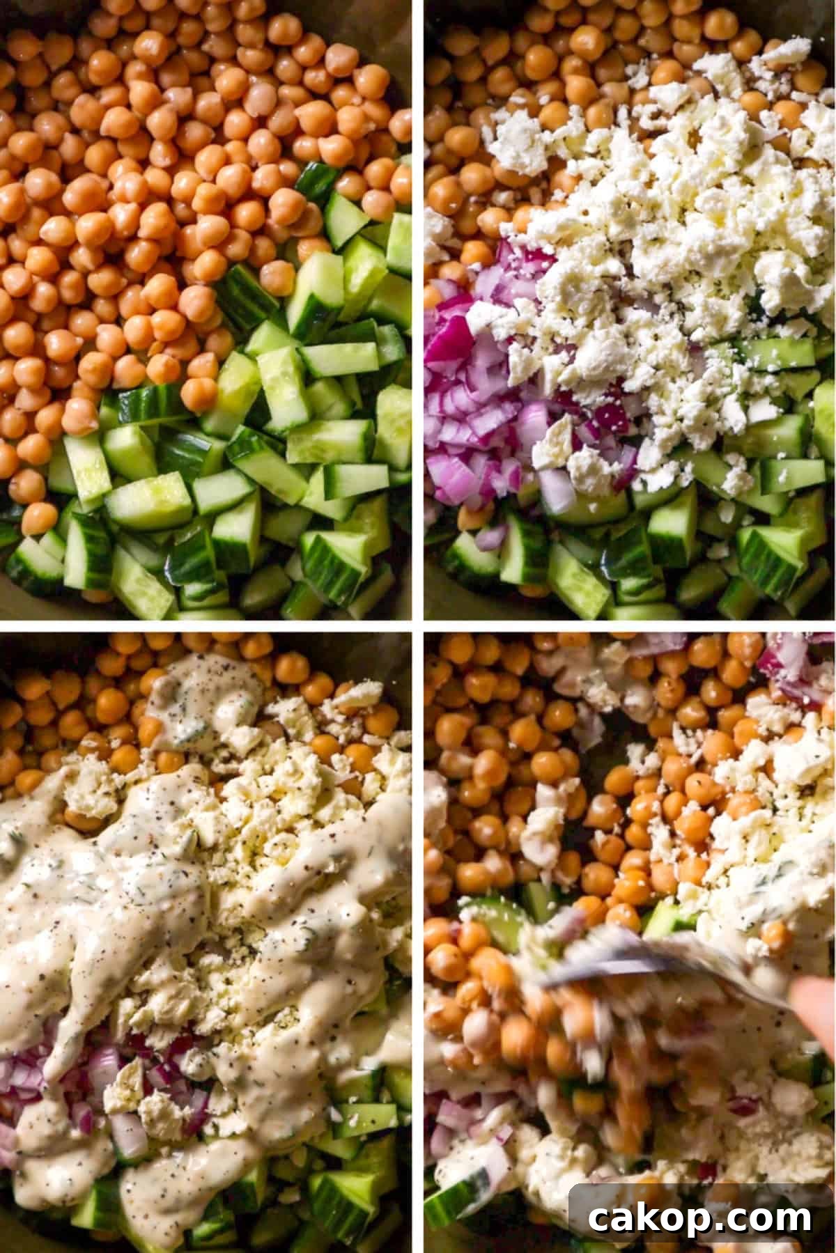 Chickpea, Cucumber & Feta Salad with Lemon Herb Dressing 4 how to make Chickpea Cucumber Feta Salad with Dill Yogurt Dressing